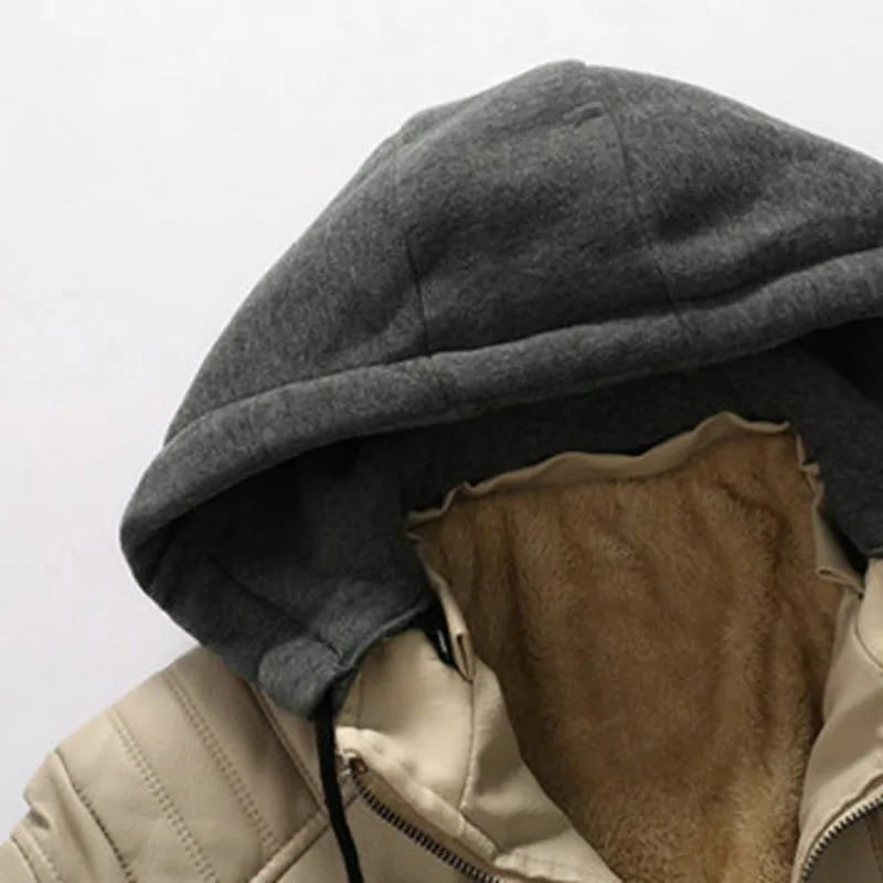 

Veste Cuir Homme 2021 Casual Motor Hooded PU Leather Jackets Coat Men Autumn Outwear Thick Punk Style Hat Leather Jacket Men