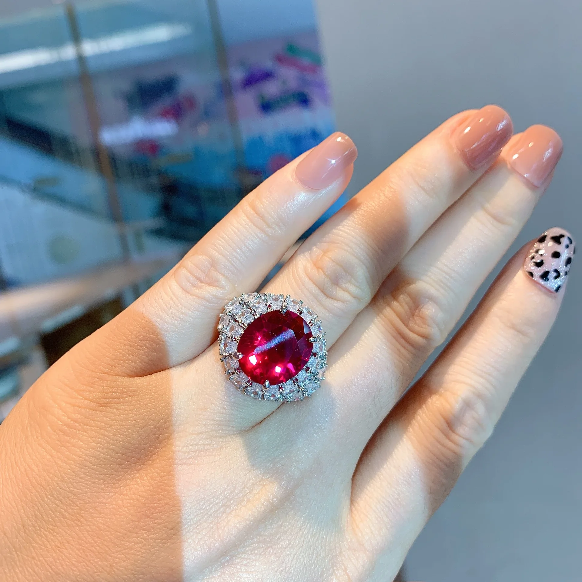 Роскошное женское большое кольцо QTT с зеленым и синим камнем большие обручальные