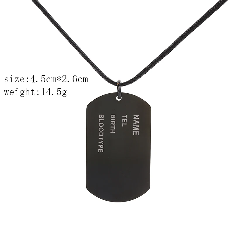 Stainless Steel Jewelry Black Charm Military Army Name ID Tag Pendant with Chain Sex Birth Bloodtype | Украшения и аксессуары
