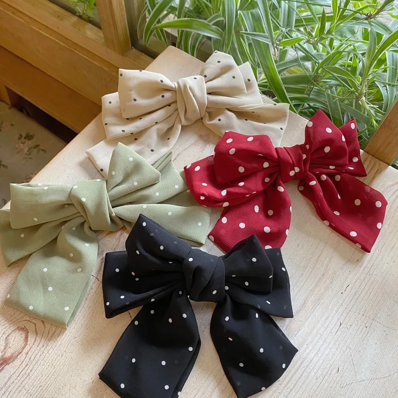 

Korea 2021 Fashion Red Wave Dot Big Bow Fabric Hairpin Female Elegant Party Headdress Super Floral Hair Accessories Wholesal