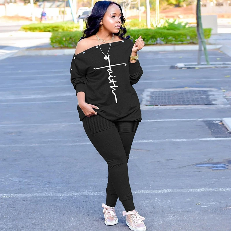 

TNNAOFF Sexy Plus Size Two Piece Set Letter Print Button Up Y2k Tops Sweatpants Backless Club Outfits for Women Matching Sets
