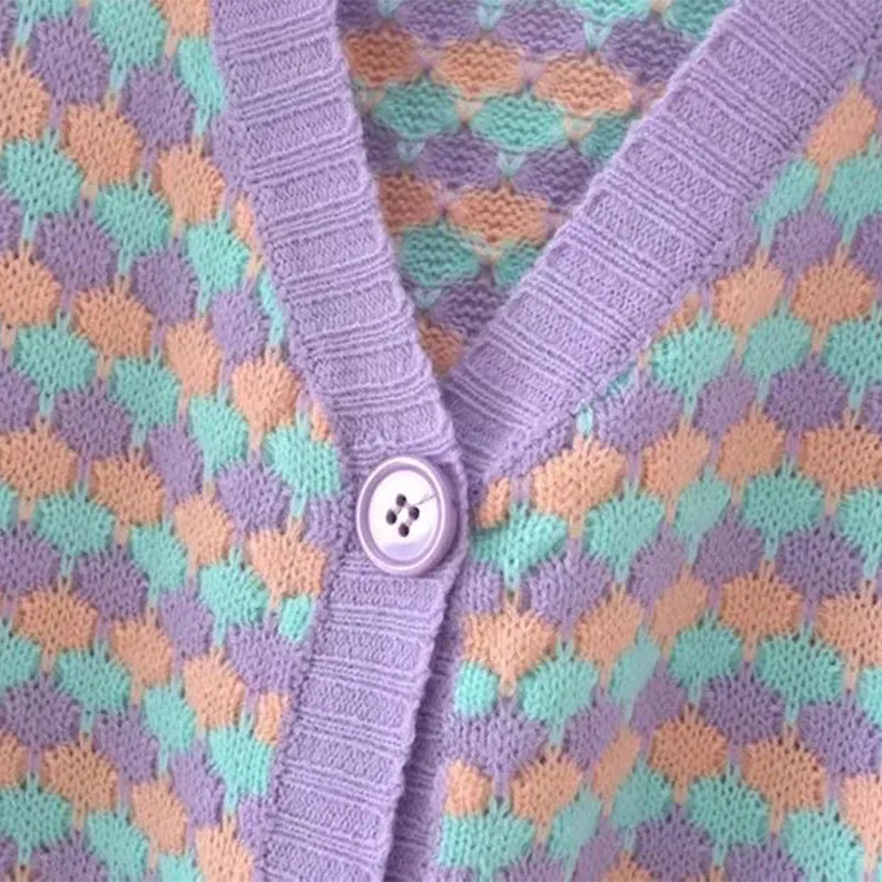 Женский кардиган с длинным рукавом фиолетовый Свободный Повседневный свитер