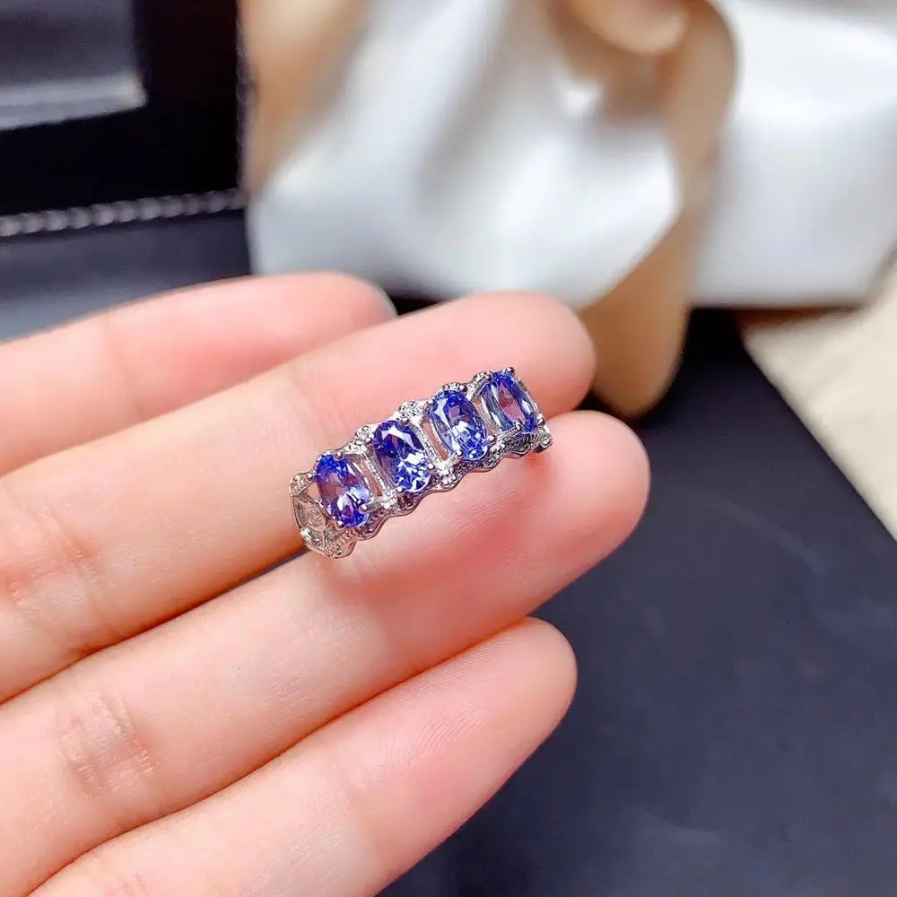 Luxurious width big Row Natural blue tanzanite gem ring S925 silver natural gemstone girl women party gift fine jewelry | Украшения и