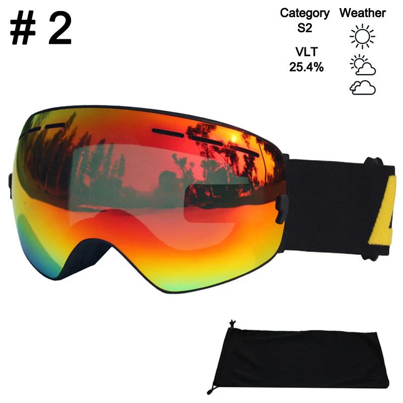 Color 2 Glasses LOCLE сферические лыжные очки Анти-туман двухслойные UV400 большие Лыжные маски сноуборд очки профессиональные лыжные очки - Цвет: Color 2 Glasses