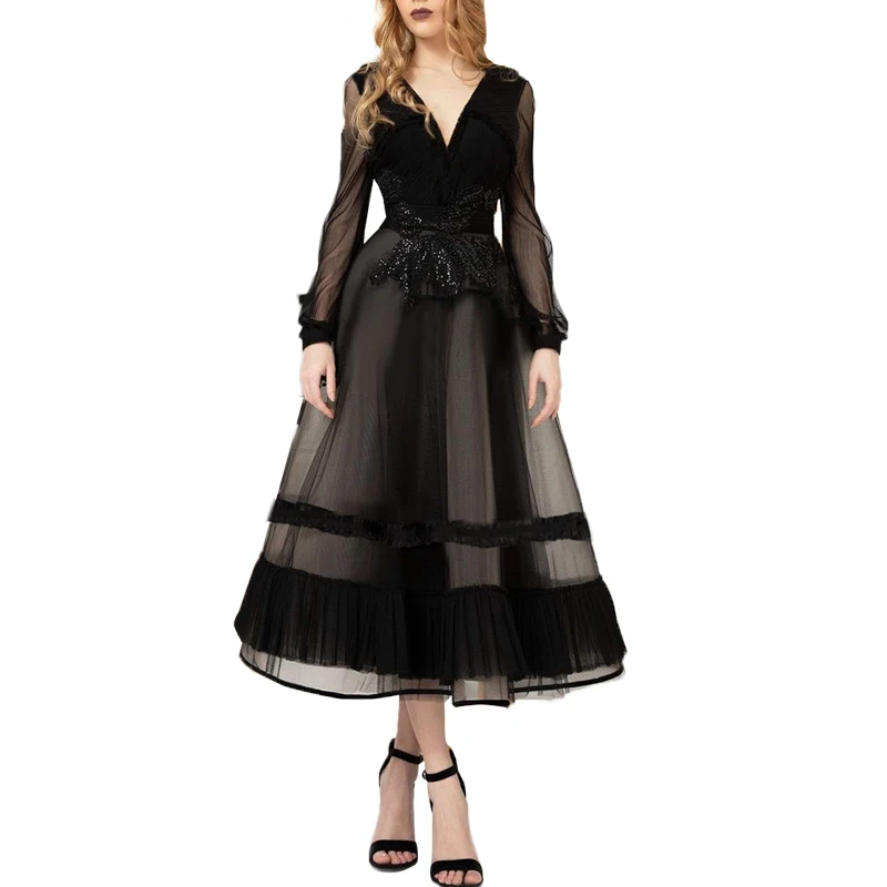 

2021 Spring Dress New Style Big Swing Gauze Dress Temperament Fluffy Skirt V-neck Thin