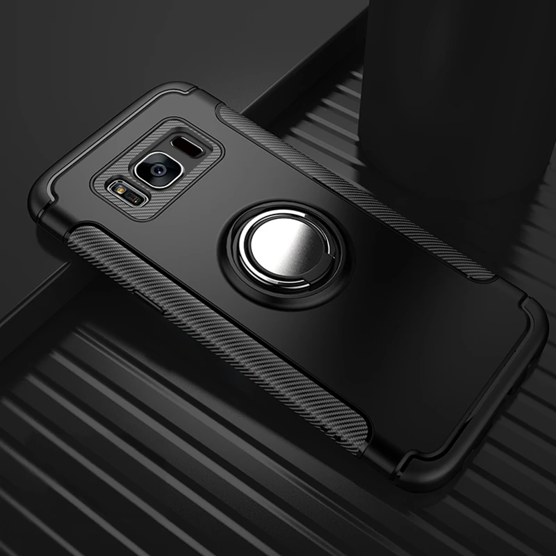 PC + TPU чехол для Samsung Galaxy S10 5G S9 S8 Note 9 8 J4 J6 Plus 2018 J8 J2 Pro кольцо на палец металлический
