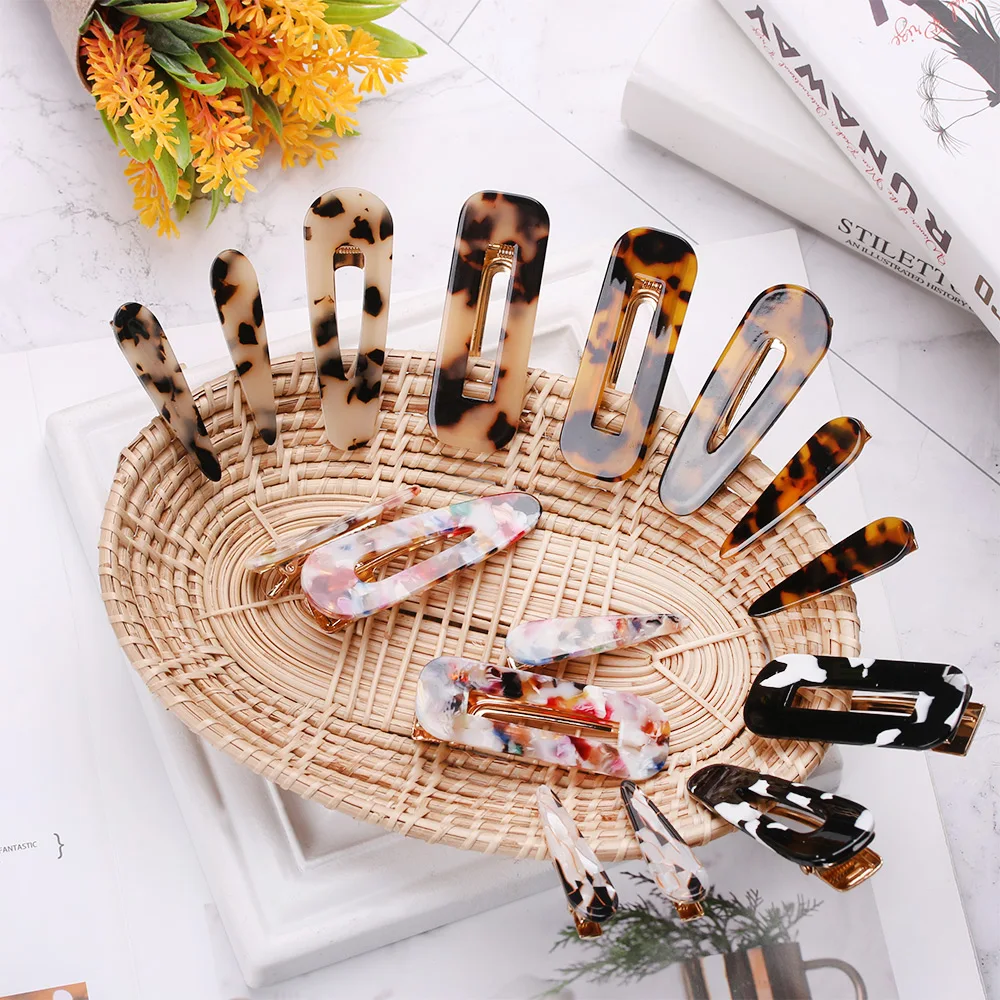 4 Pcs/Set Fashion Leopard Print Acetate Geometric Hair Clip Headband Hairpin Barrette Headwear Accessories for Women | Красота и