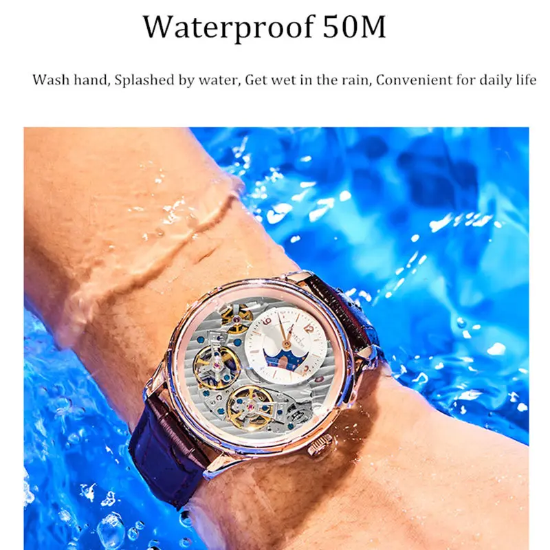 Двойной скелет MoonPhase швейцарские роскошные брендовые механические часы для мужчин полностью стальные водонепроницаемые автоматические мужские часы reloj montre