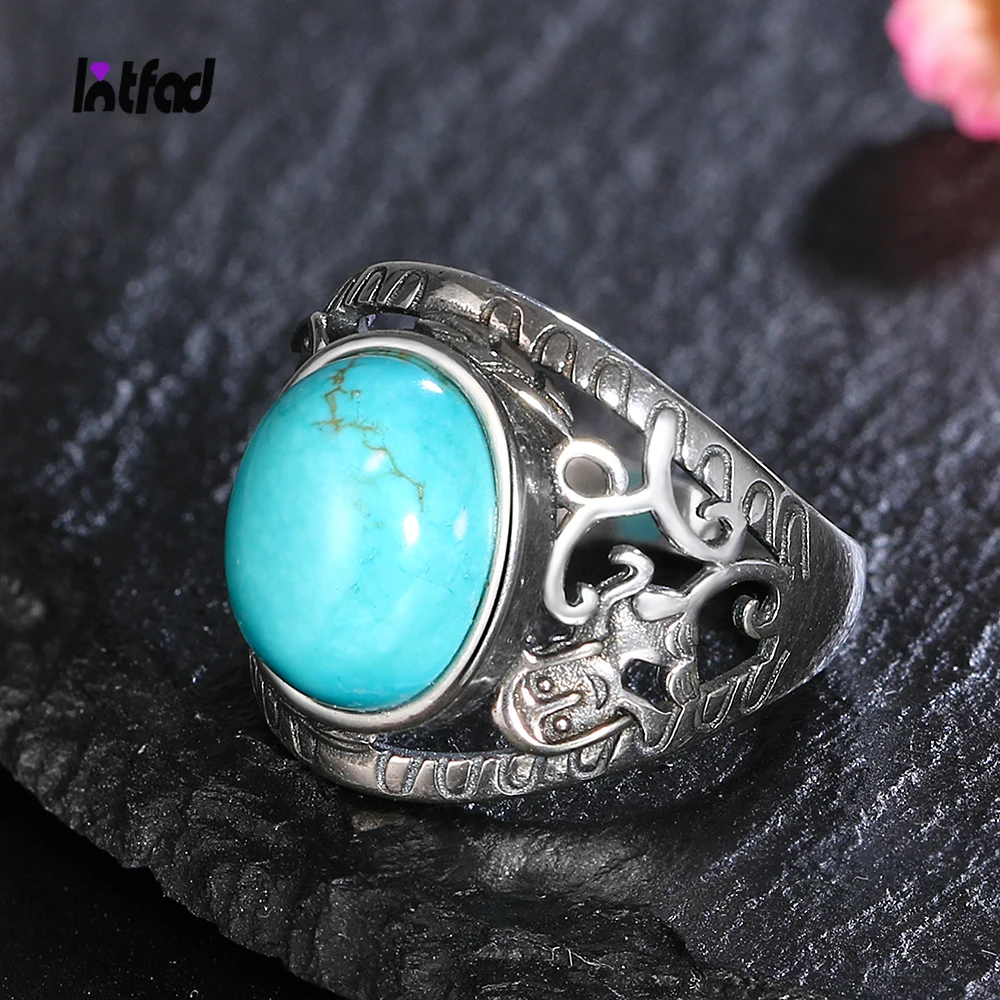 

Retro Natural Turquoise Rings Sterling Silver 925 Ring for Women Men Party Engagement Gift Luxury Fine Jewelry Ring