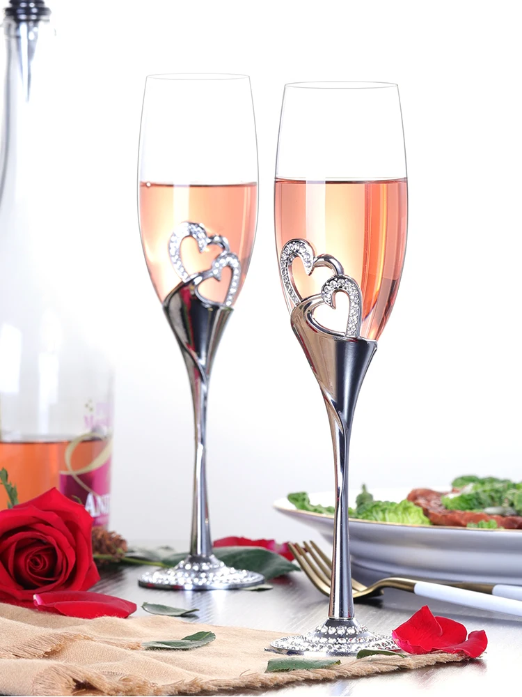 2 шт./компл. сердце Стекло с украшением в виде кристаллов Свадебные тостов