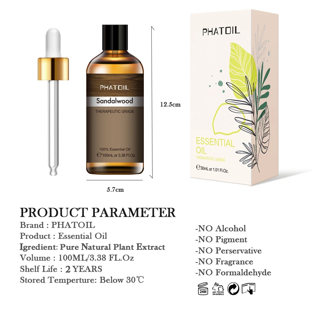 

3.38Oz 100ml Yoga Sandalwood Aroma Oil Diffuser Pure Natural Essential Oils Lavender Bergamot Rose Frankincense Clary Sage Oil