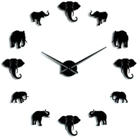 unique animal shape wall clock fashion diy acrylic mirror elephant hanging clock for home bedroom living roomblack