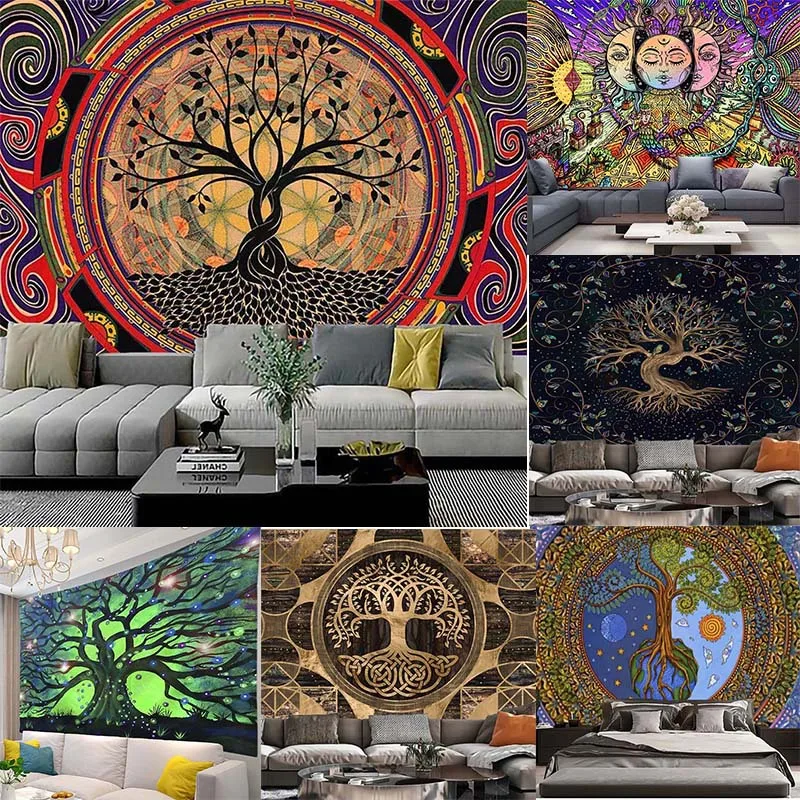 

150x130cm Psychedelische Boom Tapestry Mandala Muur Opknoping Macrame Hippie Wandtapijten Voor Woonkamer Home Wall Decor Blanket