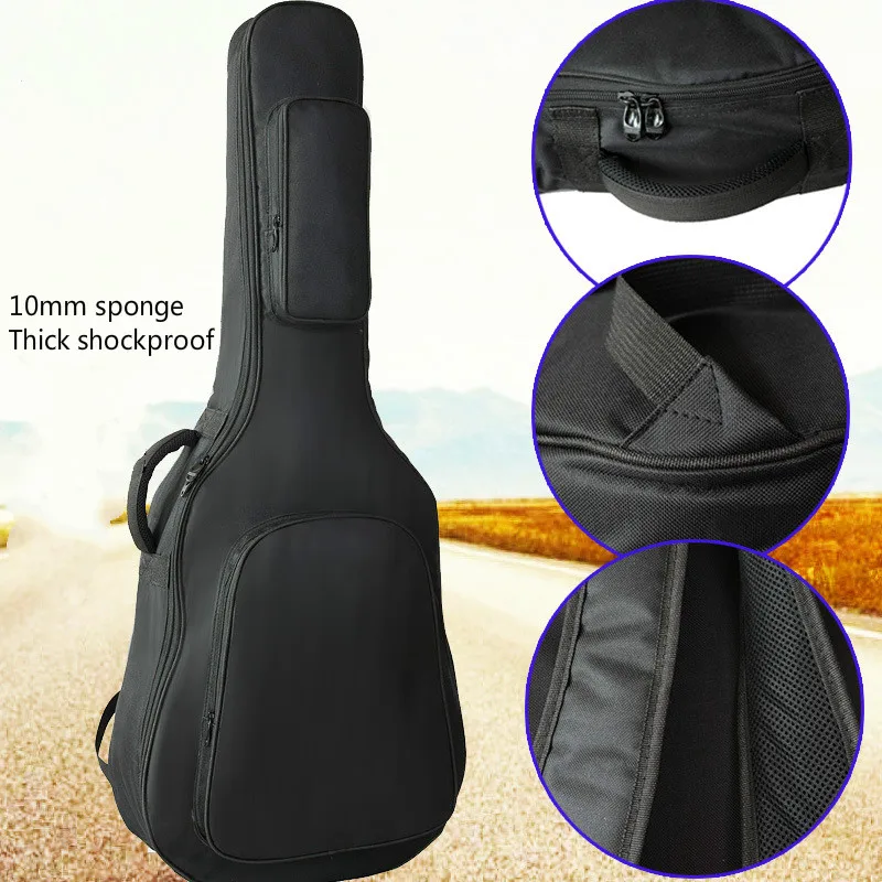 

40/41 Inch All Black Guitar Bag Literary Fan 10mm Thickened Sponge Folk Guitar Bag Guitar Piano Backpack Guitar Accessories