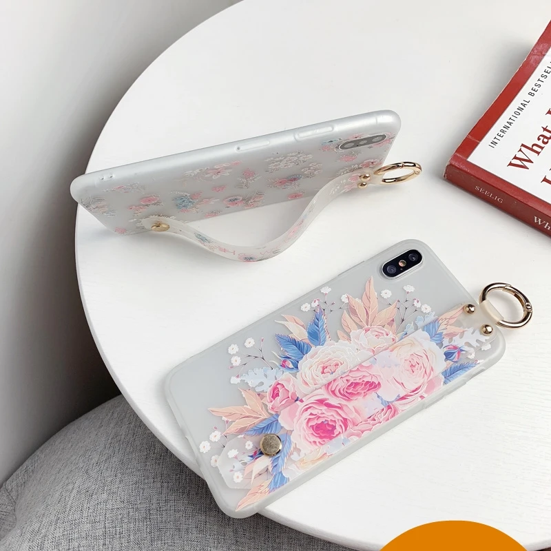 

Flower Soft Case For Oppo Realme C15 C12 C11 Case Wrist Strap Holder Funda OPPO Reno 4 3 Pro A91 A52 A31 A5 A9 2020 Find X2 Case