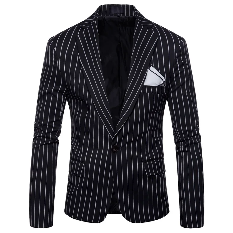 

New Striped Men's Casual Long-sleeved One-button Suit Fashion Slim Jacket