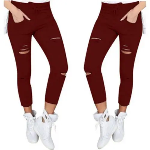 

Fashion Women Casual Skinny Stretch Slim Fit Pencil Pants Trousers Leggings New Hole Long Pant