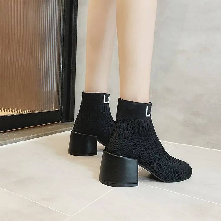 Желтые черные сапоги-носки на высоком каблуке женская зимняя обувь элегантные