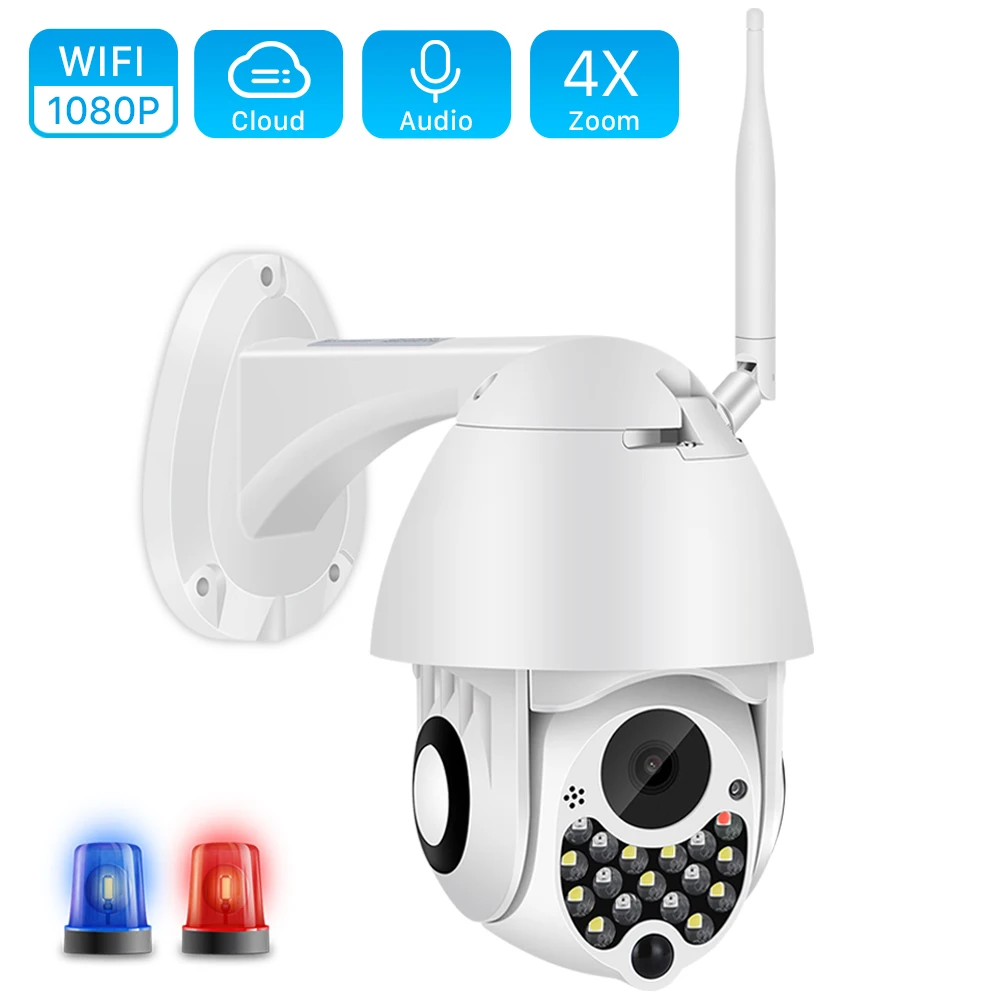 1080P световая сирена Wi-Fi ptz-камера 2MP автоматическое отслеживание облако Домашняя безопасность ip-камера 4X цифровой зум скорость купольная камера Открытый