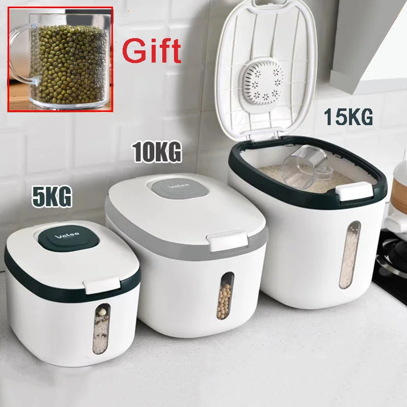 

5/10/15KG Rice Storage Container Nano Rice Bucket Insect Proof Moisture Proof Grain Cereal Storage Box Sealed Pet Food Store Box