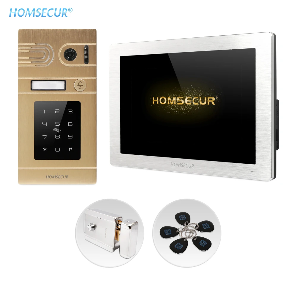 

HOMSECUR 4 Wire 7" Video Door Intercom Call System with Password IC Keyfob Unlock IP65 1.3MP Camera Recording Fail Secure Lock