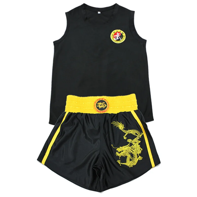 Adult Kids Sanda Uniform Shorts Fight Wushu Sanda Suit Kids Thai Shirt Training Competition Muay Thai Boxing Trunks