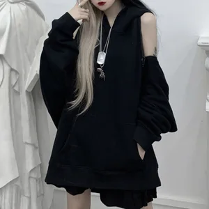 Женское худи с длинным рукавом, черное свободное двухстороннее худи в стиле ретро, с капюшоном, в готическом стиле, осень 2020
