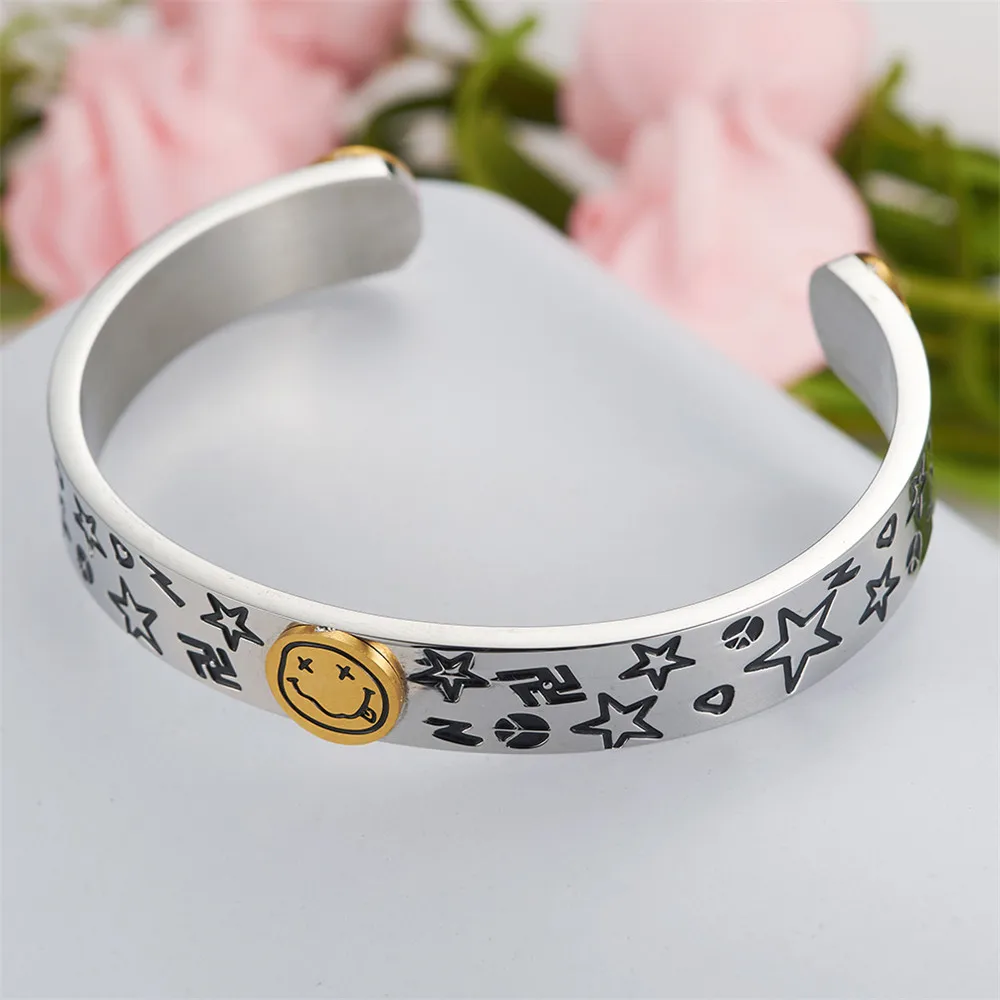 Качественная нержавеющая сталь серебряный золотой цвет смайлик геометрический