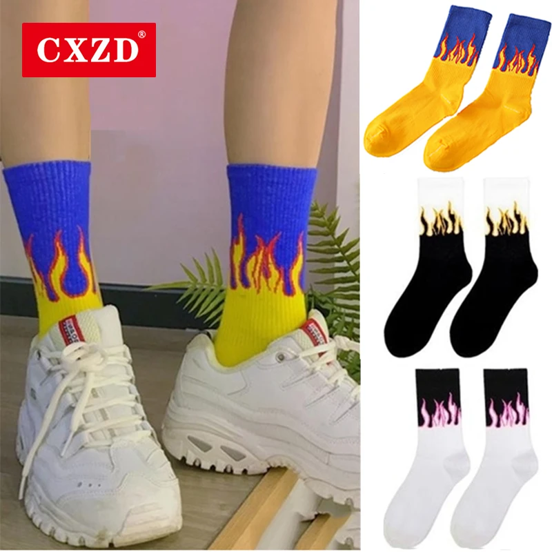 CXZD унисекс Пламя Черный Белый Желтый Пламя Новинка хип хоп носки Harajuku катание носки