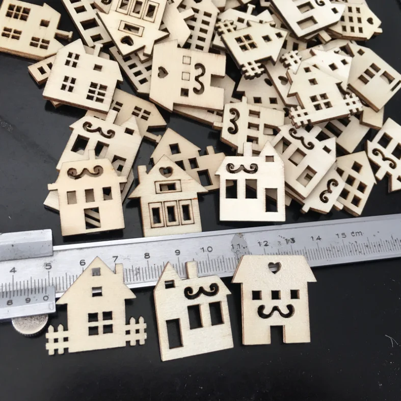 50pcs 30mm wooden house shaped embellishments hanging ornaments unfinished wood cutouts ornaments for christmas crafts decor free global shipping
