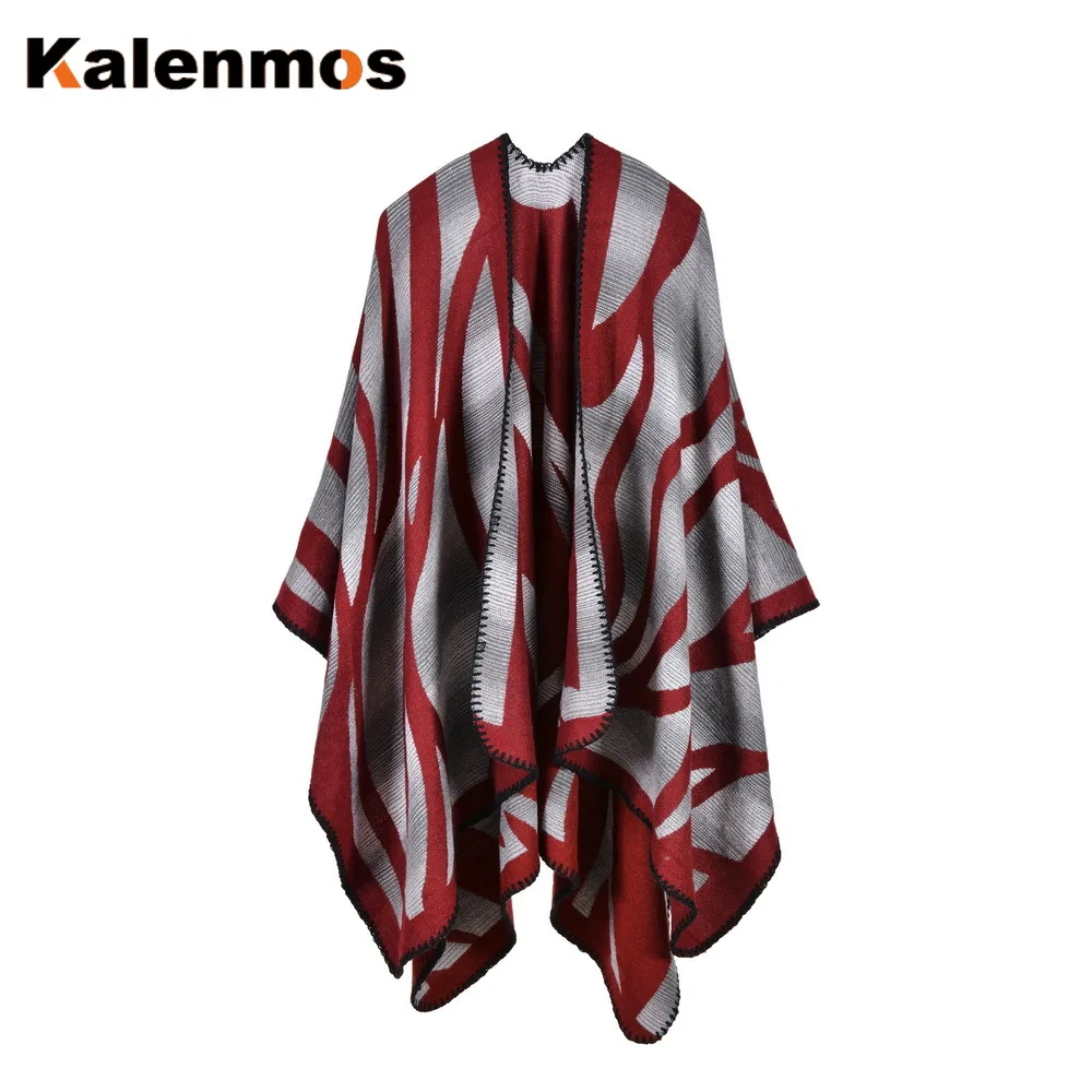 Плащ-пончо шарф Женская Геометрическая искусственная кашемировая накидка с