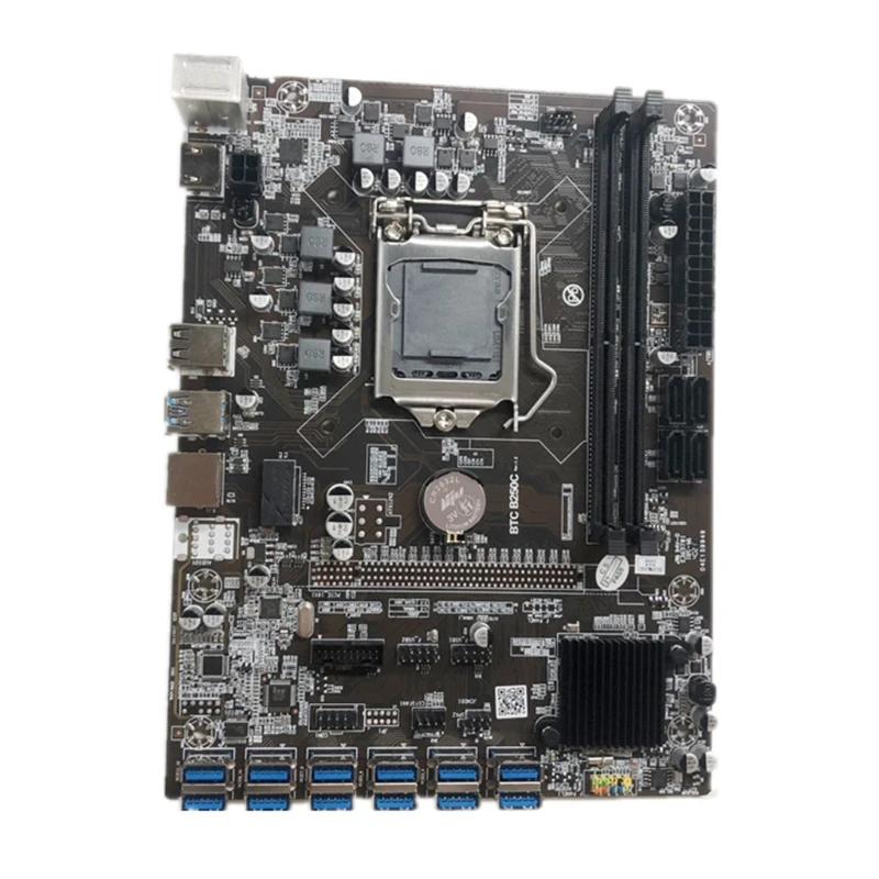 

Miner Motherboard B250C BTC for CPU Set 12 Video Card slot support LGA 1151 DDR4 DIMM Memory SATA3.0 USB3.0 with 2 Cable