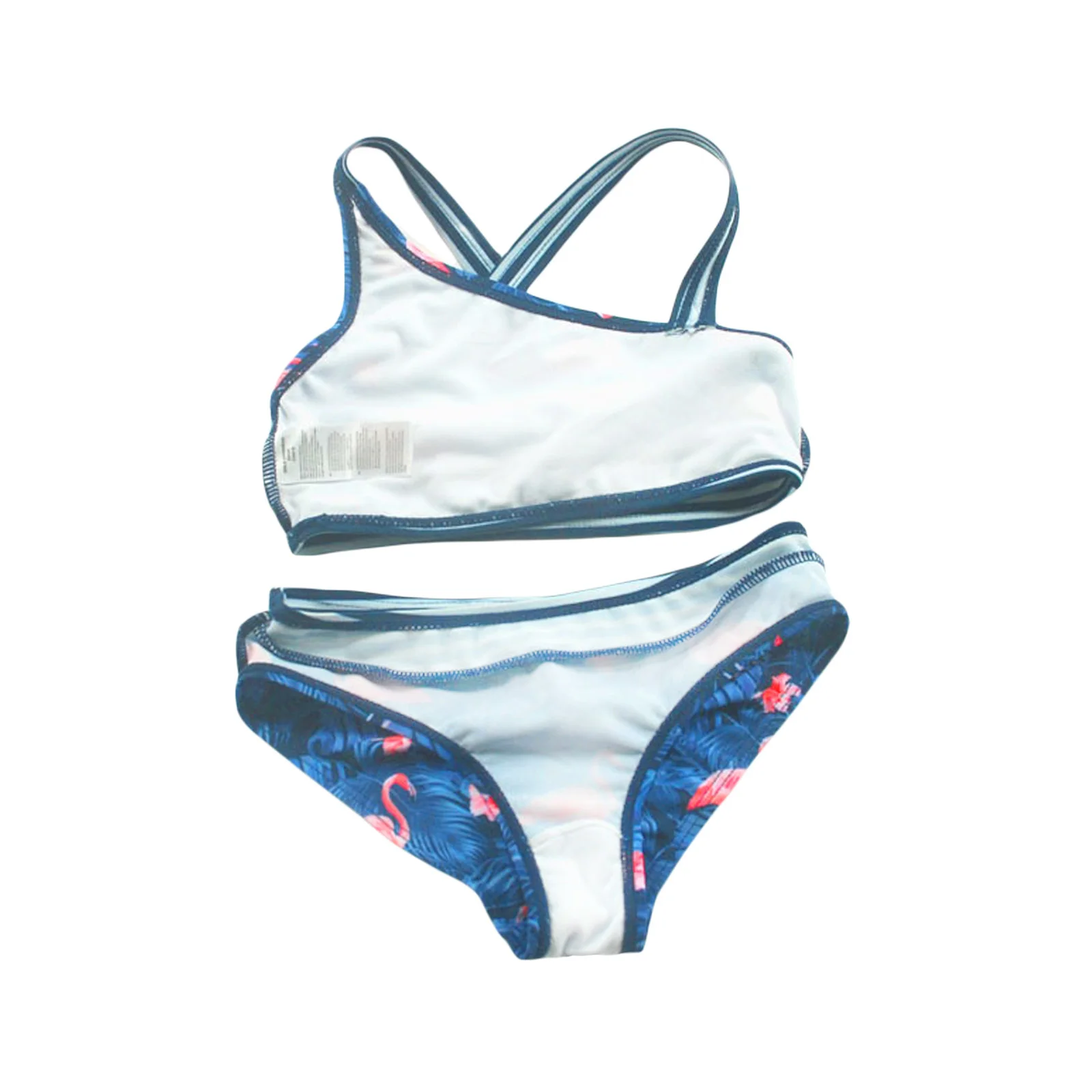 

2PCS Bikini Set Flamingo Patterns Sling Crop Tops Low Cut Triangle Printed Panty 2021 Newest Summer Swimwear Set for 4-16Years