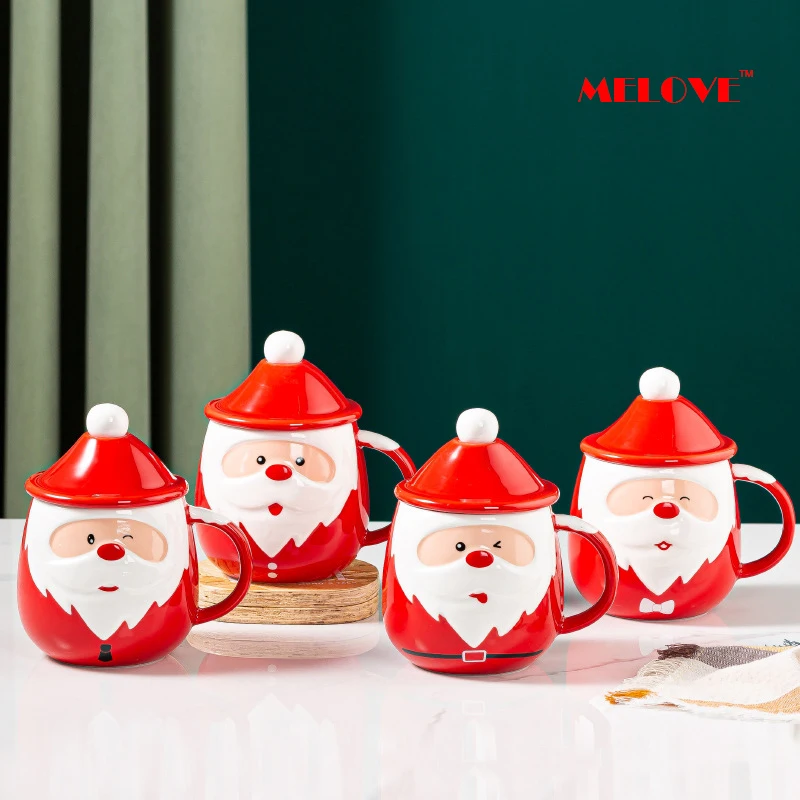 

Керамические кружки с ложкой и Санта-Клаусом, креативные кофейные чашки, кружки для питьевой воды, молока, рождественский подарок, посуда