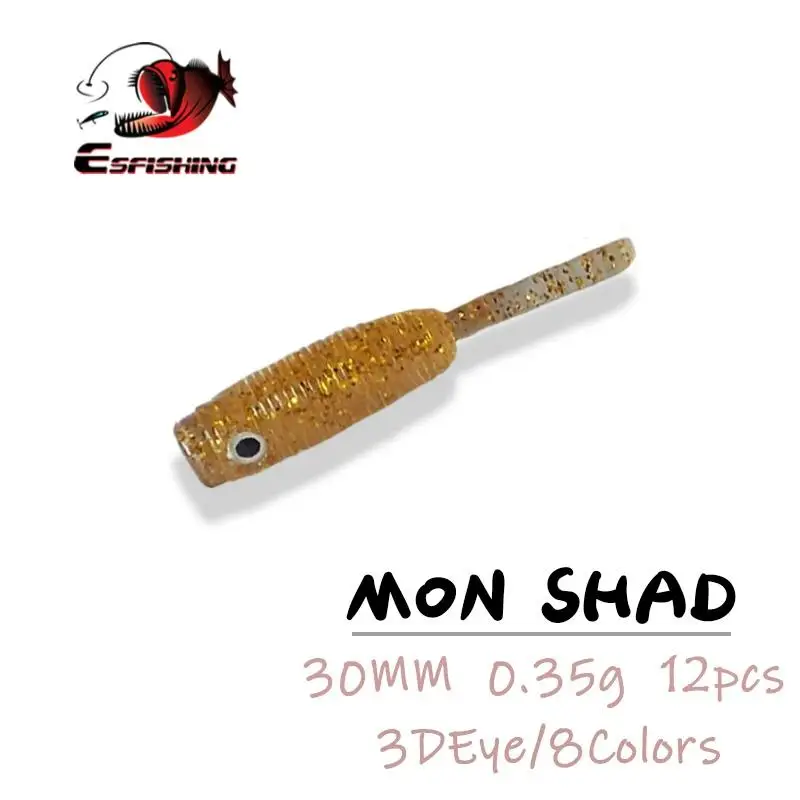 ESFISHING приманки для подледной рыбалки Мягкая приманка червь Mon Shad 12 шт. 30 мм