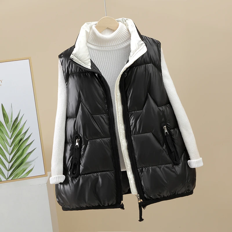 

Women'S Winter Vest Autumn Solid Sleeveless Jacket Zipper Ladies Stand Collar Padded Casual Waistcoat for Female Fashion 2021