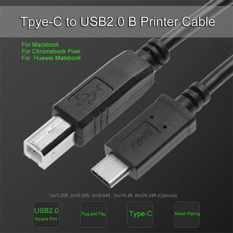 

MAXCURY 1m 2m USB Data Cable USB 3.1 Type C Male Connector to USB 2.0 B Type Data Cable For Smart Phone Printer Hard Disk