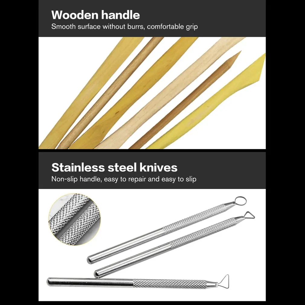 14pcs/set DIY Art Clay Pottery Tool Set Crafts Sculpting Kit & Ceramics Wooden Handle Modeling Tools | Инструменты