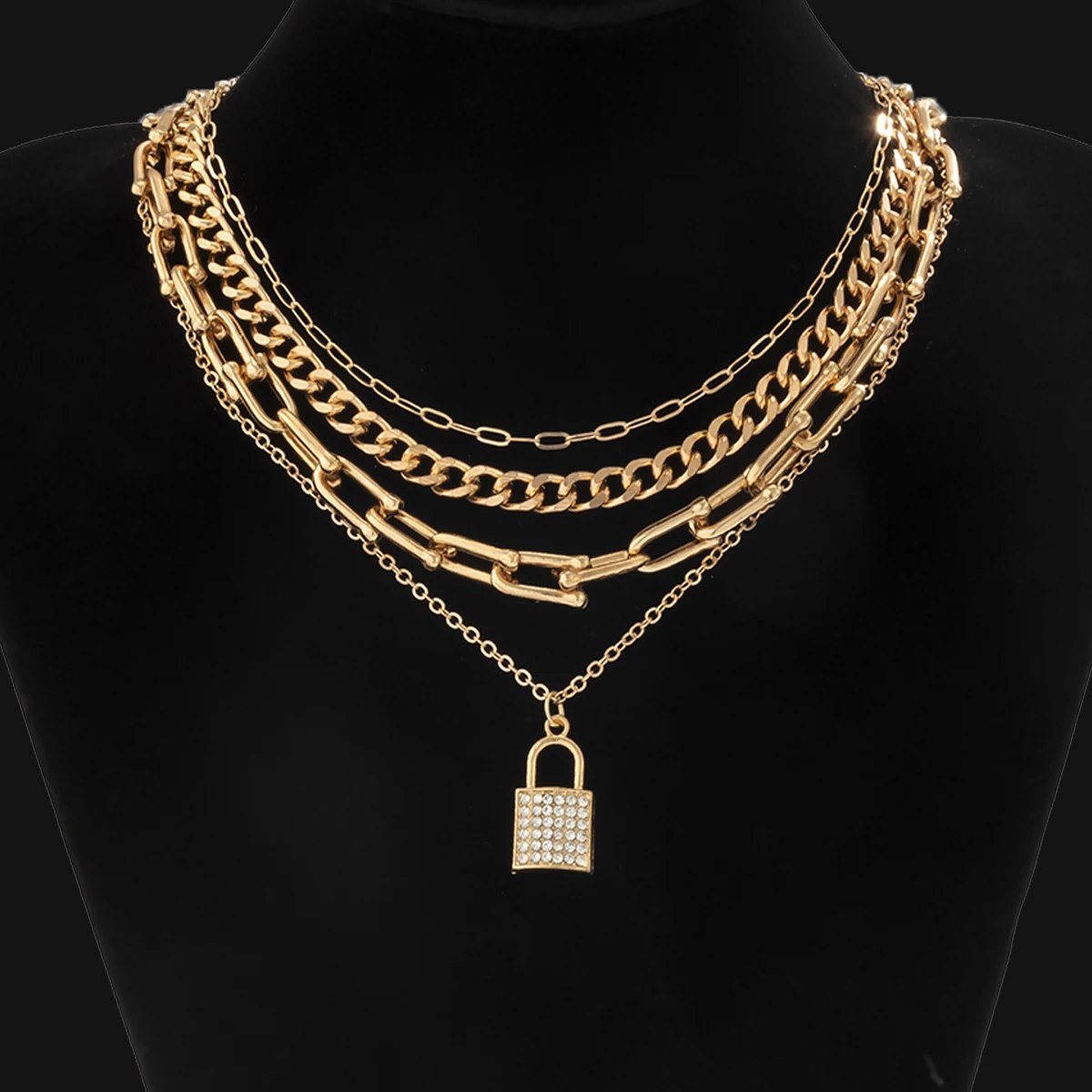 

KunJoe Bohemian Fashion U Shaped Link Chain Choker Necklace for Women Girl Crystal Rhinestone Lock Pendant Necklace Jewelry Gift