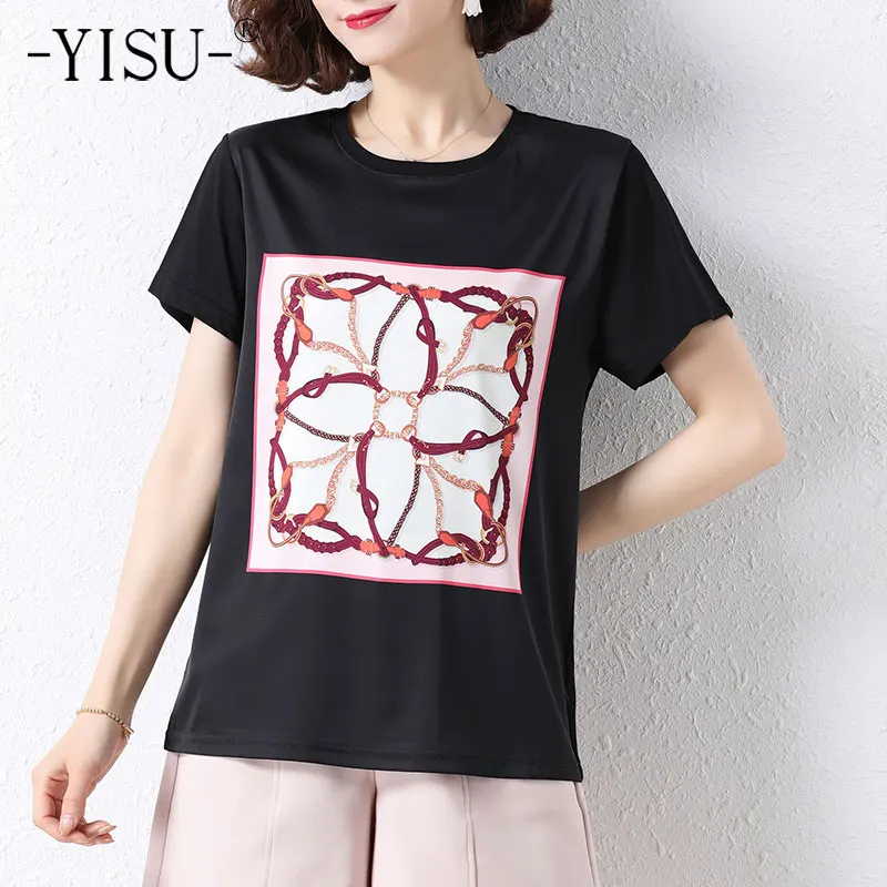 

Женский летний свитер YISU, летние топы, джемпер с круглым вырезом и коротким рукавом, Модный повседневный вязаный пуловер с принтом, тонкая ф...