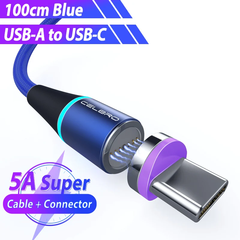 blue for Type c 5A 5А Магнитный кабель для быстрой зарядки mi cro Usb шнур для Xiao mi A3 A2 mi 9 Cabos 3 м светодиодный светильник Usb Type C кабель 3,1 кабель для быстрой зарядки - Цвет: blue for Type c 5A