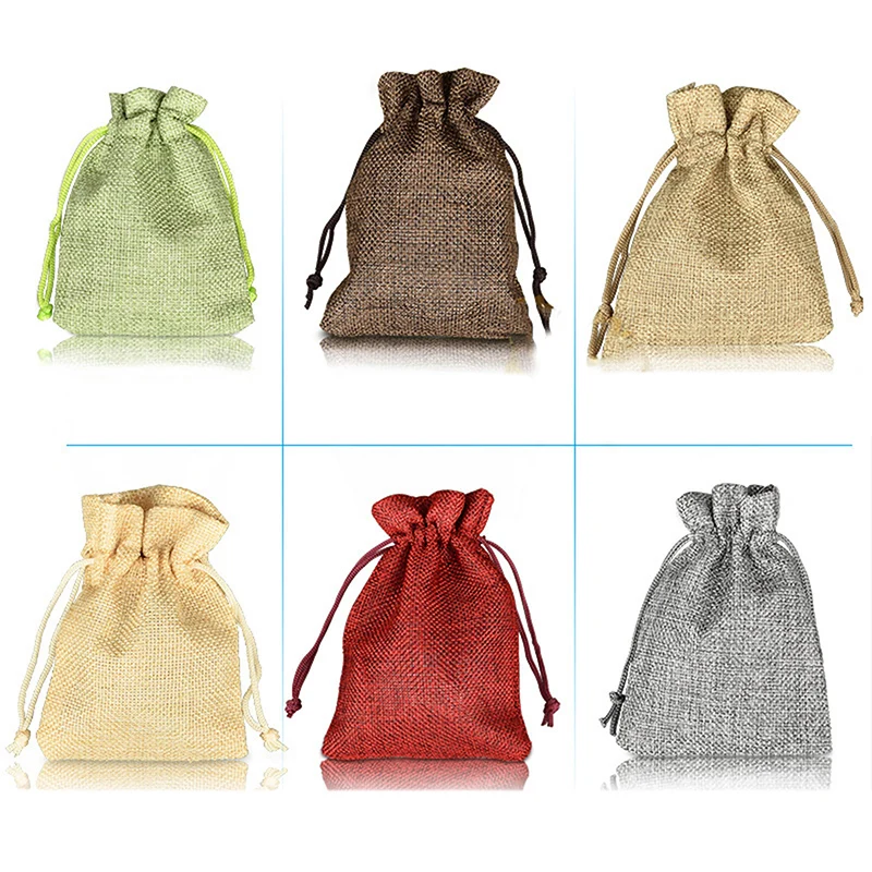 

1PCS Packaging Gift Bag Natural Resuable Jute Linen Drawstring Pouch Jewelry Christmas Bag