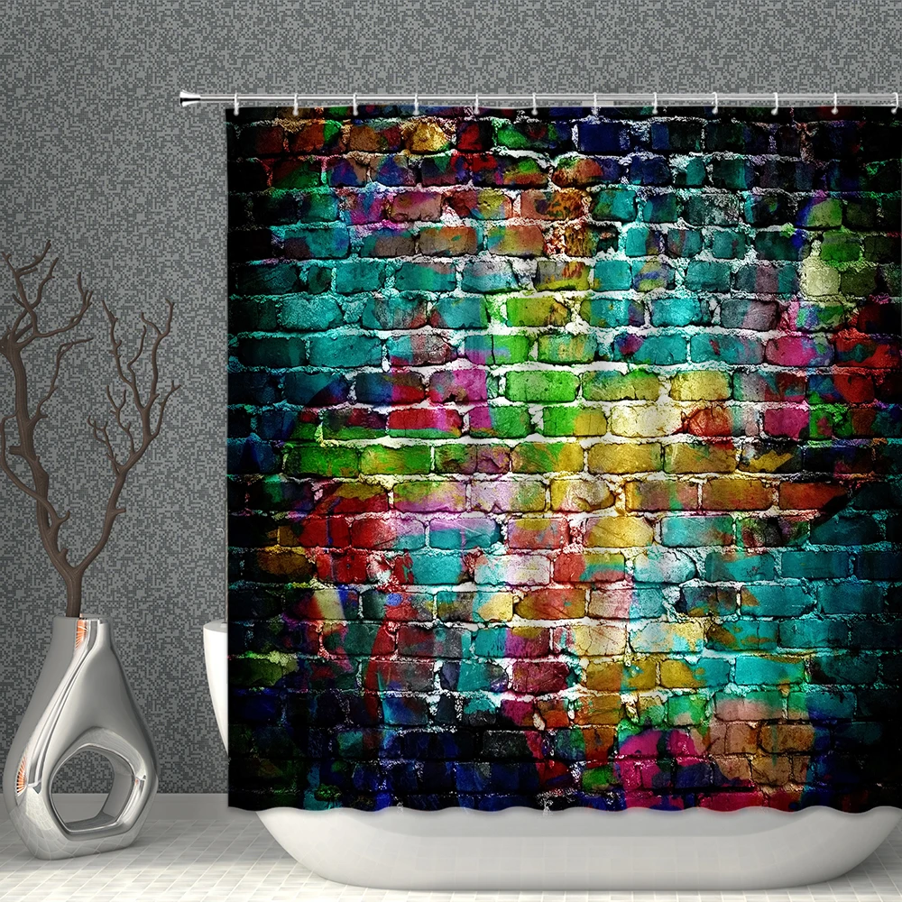 

Red Brick Wall Shower Curtain Vintage Stone Photography Background Colorful Print Pattern Waterproof Bathroom Screen Home Decor