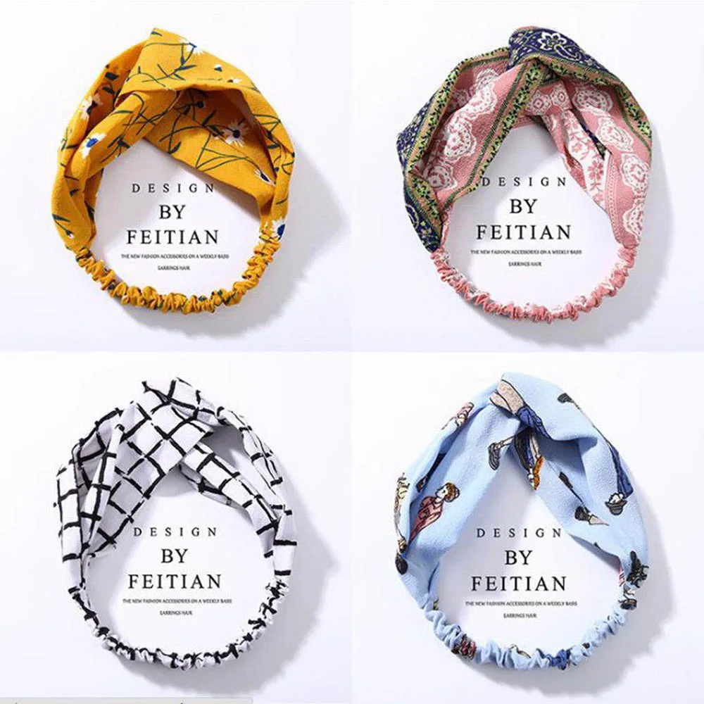 Эластичная повязка для волос в Корейском стиле женский цветочный тюрбан обруч с