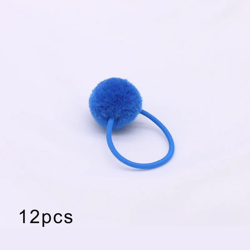 blue 12 шт., меховой шарик, эластичная резинка для волос для девочек, конский хвост, держатели, плюшевый шар, кольцо для волос, женский эластичный галстук для волос, аксессуары, Резиновая лента для волос - Цвет: blue