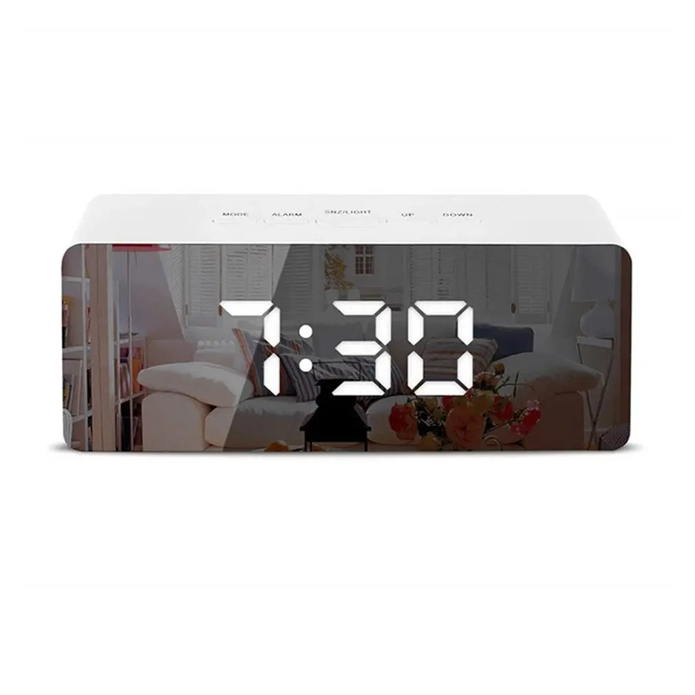 

LED Temperature Display Digital Mirror Alarm Clock With Snooze Time Adjustable Brightness For Bedroom Office