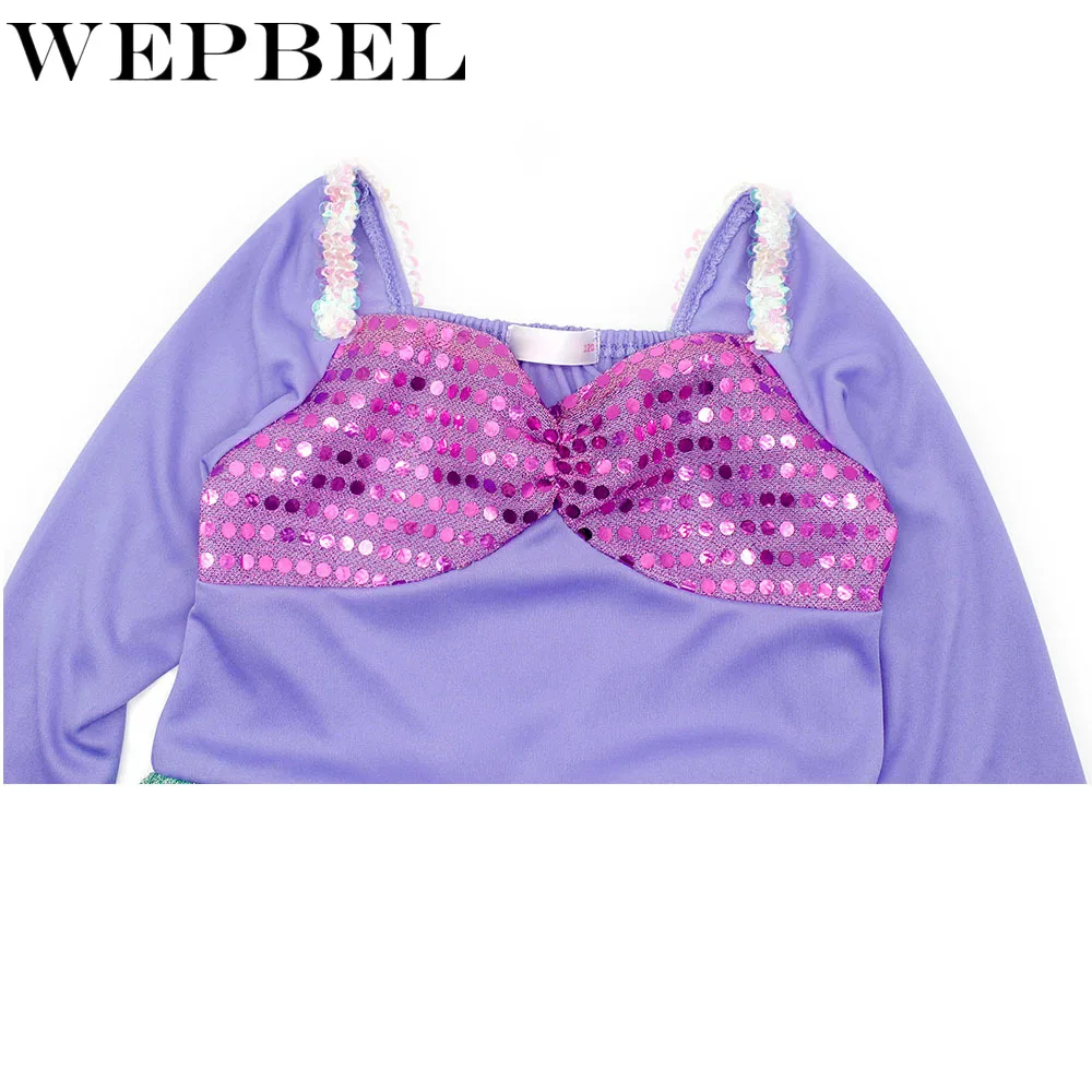 WEPBEL Little Girls Mermaid Princess Ariel dress cosplay Costume Sequins Dress Up Fancy Party Gown Long sleeves Clothes | Детская одежда