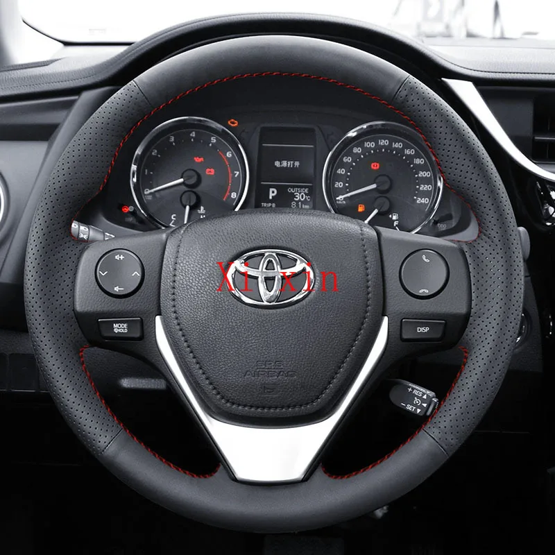 Прошитая вручную Кожаная оплетка рулевого колеса из углеродного волокна для Toyota