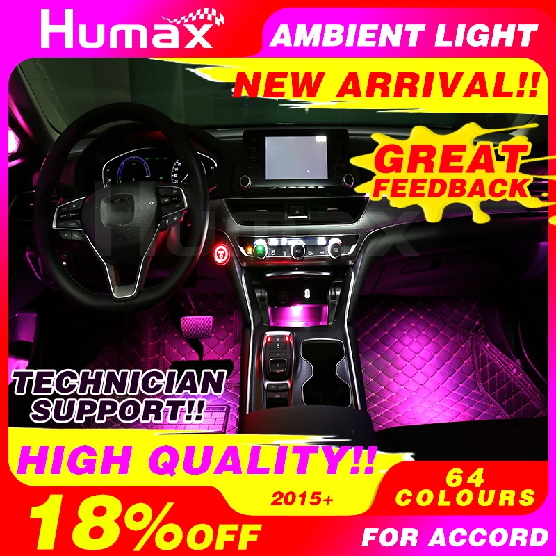 

DIY 64 colors LED door panel ambient atmosphere lighting For Year 2015+ Hon-da Acc-ord interior accessories