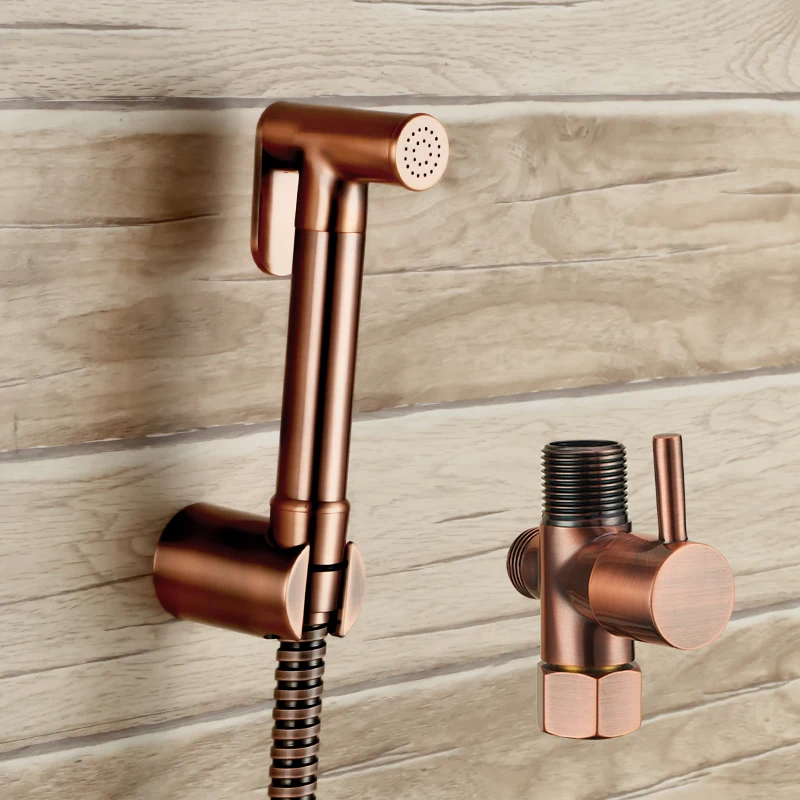 Red bronze antique shower Sprayer handheld toilet bathroom shower head nozzle jet set With 7/8*7/8*1/2 brass T-adapter valve